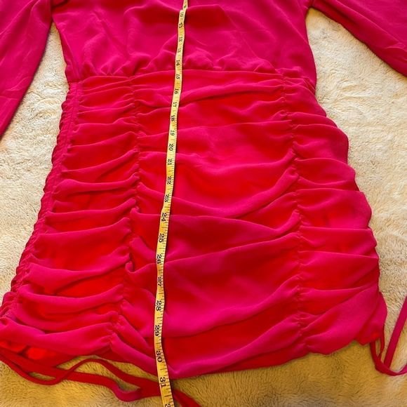 NWT Finders Keepers - Fuchsia Pink Pia Dress Rouched Long-Sleeve Minidress - M - Picture 7 of 13